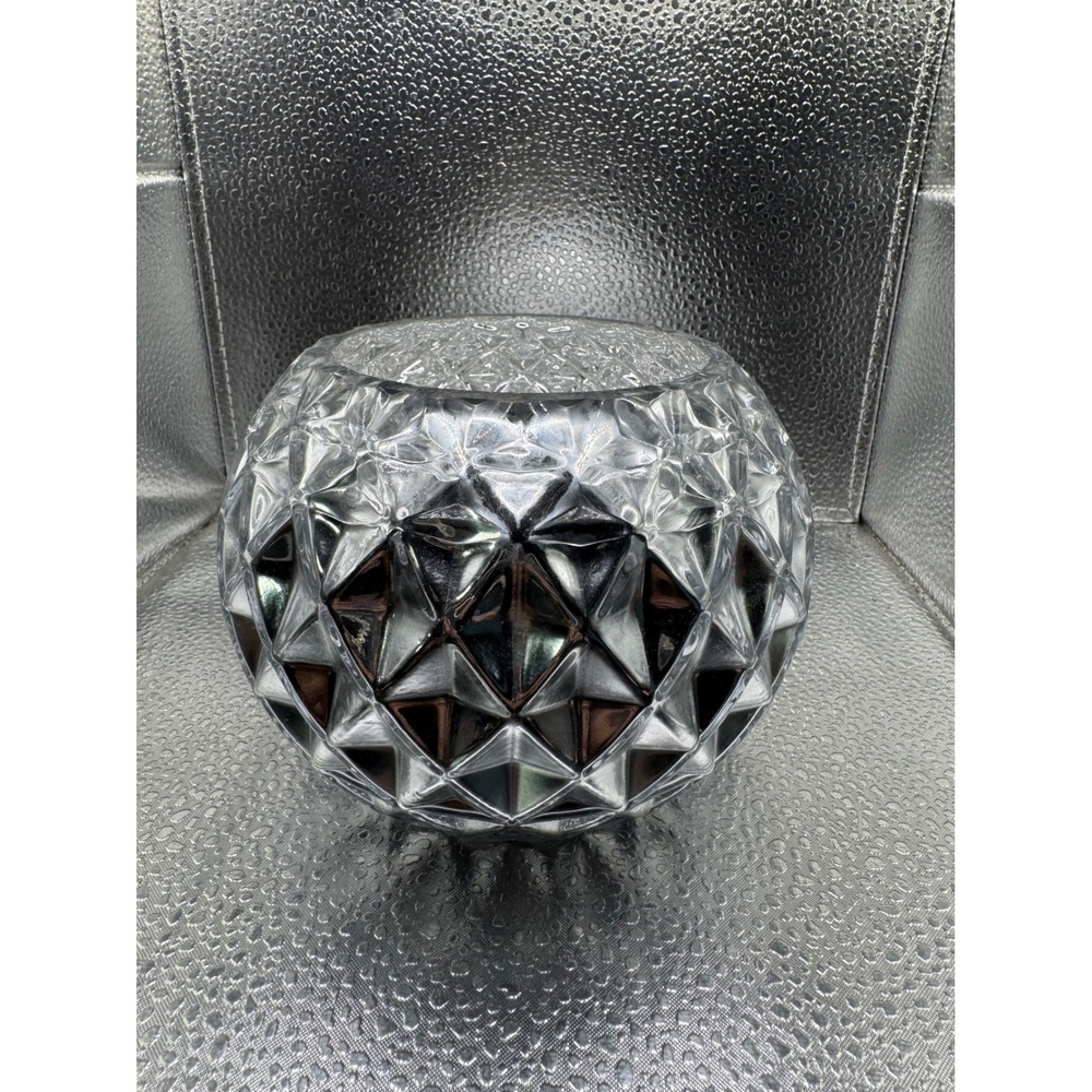 Diamond Star‎ Corp Silver Geometric Glass Bowl Round Textured Vase 57264